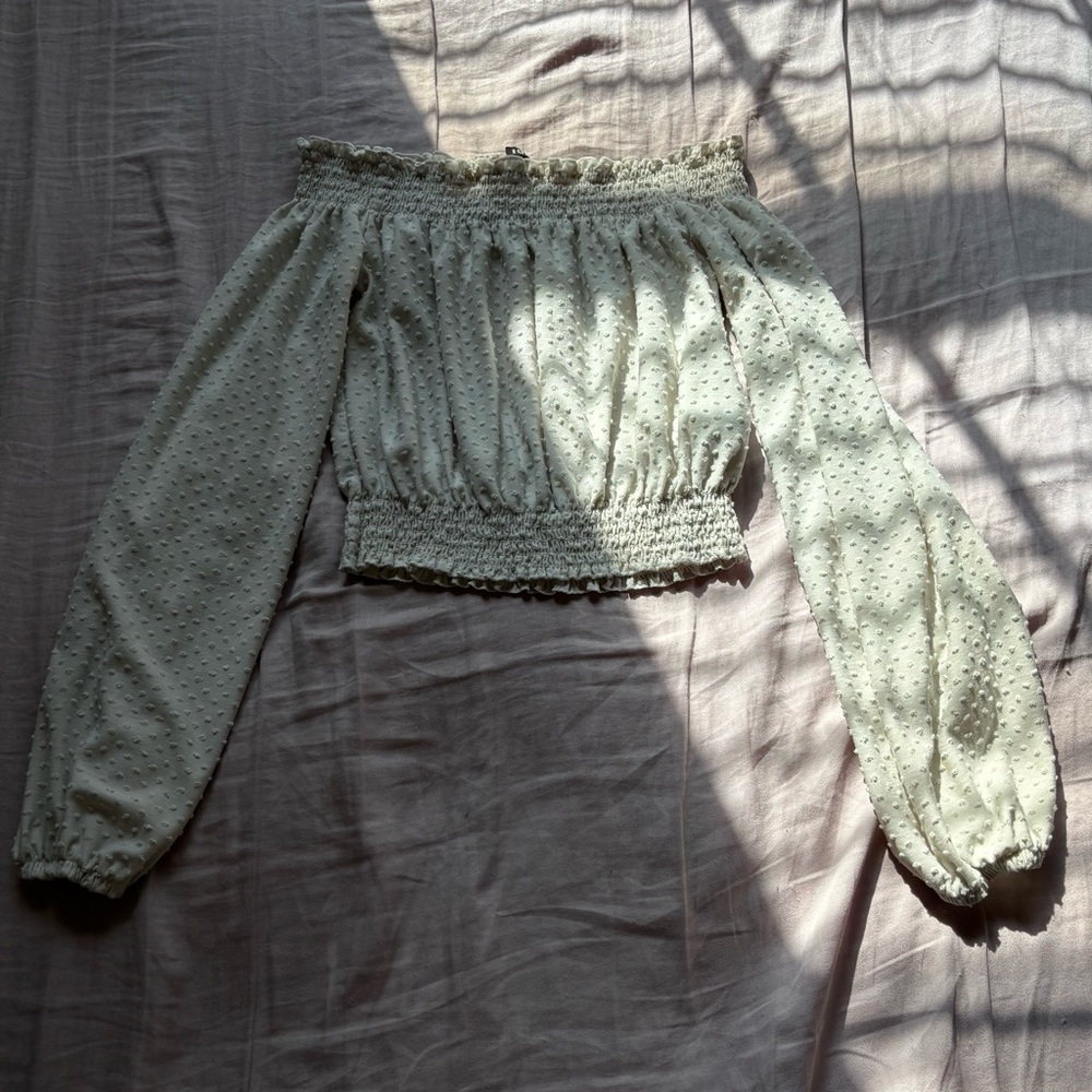 H&M Off-Shoulder Textured Cream Blouse